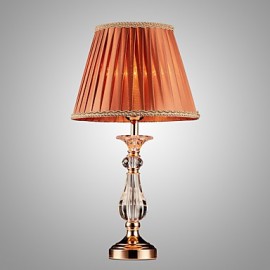 Lampe de bureau en fer avec abat-jour en tissu à pilier en cristal, éclairage classique