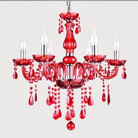 Lustre Rouge Cristal Luxe Moderne 6 Lumières