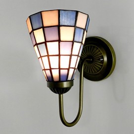 Lampe murale en vitrail contemporaine et contractée de 15CM, carrés bleus et blancs, lumières Led