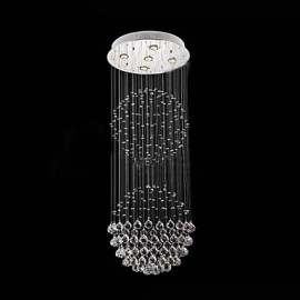 Pendentif LED Lumière Lustre En Cristal Moderne 5 Lumières Argent Canpoy Clair Cristal Globe Plafonniers Luminaires H130CM