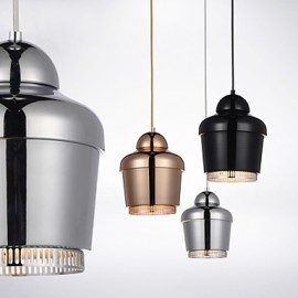 Lampe suspendue à 1 lumière, simplicité moderne, doré, chromé, noir, blanc, acier au carbone, lustre en métal