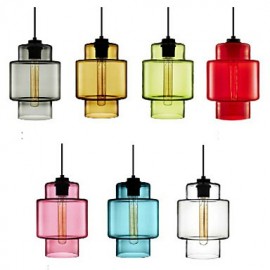 E27 25*24CM ligne 1M couleur bonbon lustre en verre d'art à tête unique lampe suspendue avec abat-jour en verre (gris, jaune, vert, rouge, rose, bleu, blanc)