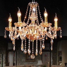 Lustre en cristal élégant à 6 lumières ambre pour la maison