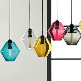 E27 17*24CM ligne 1M couleur bonbon lustre en verre d'art à tête unique lampe suspendue à LED avec abat-jour en verre (gris, jaune, vert, rouge, rose, bleu, blanc)