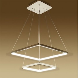 Lampe suspendue LED au Design moderne, 48W, avec deux anneaux carrés, adaptée à la salle d'exposition, au salon, à la salle à manger, au bureau et à la salle de jeux