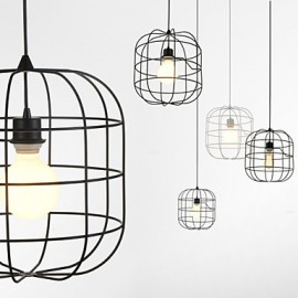 Mini lampe à suspension artistique en forme de cage à oiseaux, 1 lumière, finition moderne et simple, en métal noir et blanc, en acier au carbone