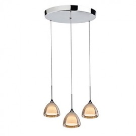 Lampe suspendue pour îlot à 3 ampoules à deux couches, verre craquelé, chrome poli