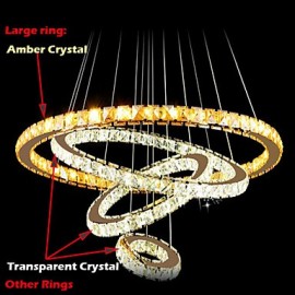 Lampes suspendues LED plafonnier lustre éclairage rond 4 anneaux grand anneau cristal ambre et autre cristal clair