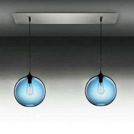 Lampes suspendues modernes à 2 lumières en verre au design rond à bulles bleues