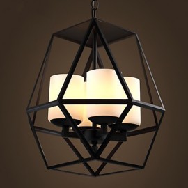 Lampe en fer noir Vintage American Village de haut niveau, lustre moderne, 4 lumières