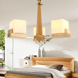 Lampe à suspension en chêne, trois lumières, chêne et verre, 220 ~ 240 V (HY9023)