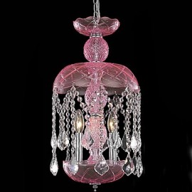 Lampes suspendues modernes en cristal avec 3 lumières en abat-jour rose