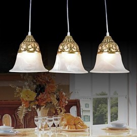 Suspension Bronze Trois Lumières Verre Moiré Classique Européen 220V