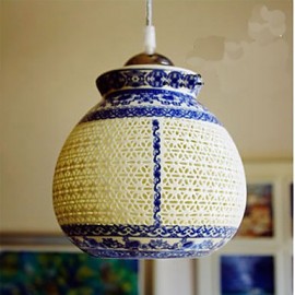 Lampe rétro en céramique, lustre d'entrée bleu à tête unique, créatif G