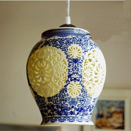 Lampe rétro en céramique, lustre d'entrée et d'escalier bleu à tête unique, créatif I