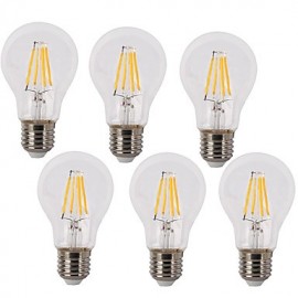 Ampoule à Filament LED Vintage 4W, paquet de 6, A60, vis moyenne, culot E27, remplacement à incandescence, blanc chaud/blanc, 220-240V AC