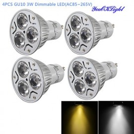 pièces Dimmable GU10 3W 300LM 3000/6000K blanc/blanc chaud 3-LED ampoule spot-argent + blanc (AC85 ~ 265V)