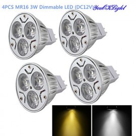 4PCS MR16 3W Projecteur LED Dimmable Blanc Chaud/Lumière Blanche Froide 3000/6000k 300lm - Gris Argenté (DC 12V)