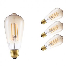 Ampoules à Filament LED 4W E27 ST64LF 4 COB 350 lm Ambre Intensité Variable / Décorative V 4 pcs