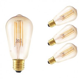 Ampoules à Filament LED 4W E27 ST58LF 4 COB 350 lm Ambre Intensité Variable / Décorative V 4 pcs