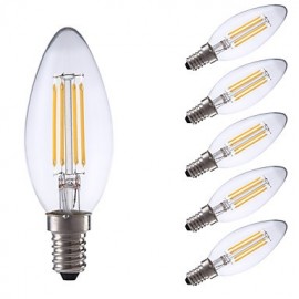 Ampoules à Filament LED 3,5W E14 B35 4 COB 350/400 lm Blanc Chaud / Blanc Froid Intensité Variable V 6 pcs