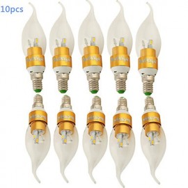 10 pièces E14 3W 280lm 10 x SMD5730 LED blanc chaud lampe à bougie en forme de queue pointue-or/argent (AC 85 ~ 265 V)