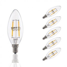 Ampoules à Filament LED 2W E12 B10 COB 200 lm Blanc Chaud Intensité Variable / Décorative V 6 pcs