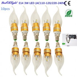 10 pièces E14 3W 260lm 6xSMD5730 blanc chaud LED forme de queue pointue bougie lampe-or (AC110-120V/220-240V)