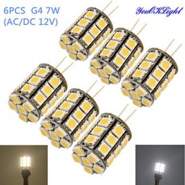 pièces G4 7W 600lm 3000/6000K 27 * SMD5050 LED ampoule de maïs/perle de lampe en cristal (AC/DC 12V)