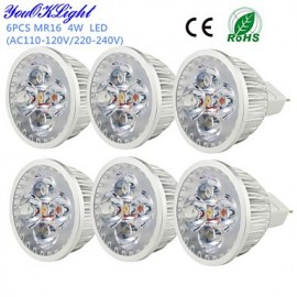 6PCS MR16 4W 320lm 3000K 4 projecteurs à lumière blanche chaude LED haute puissance - Argent (DC12V)