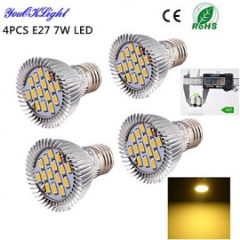 Projecteur LED E27 7W 600lm 15 * SMD5630, blanc chaud 3000K, haute qualité (AC110-120V/220V-240V), 4 pièces