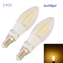 pièces nouvelle approbation E14 2xCOB 2W 200LM blanc chaud Edison bougie ampoules LED Filament lustre lumière (AC85-265V)