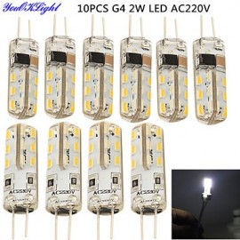 10 pièces G4 2W 150lm 6000K 24 * SMD3014 LED perle de lampe en cristal de maïs (AC 220V)-silicone de protection de l'environnement