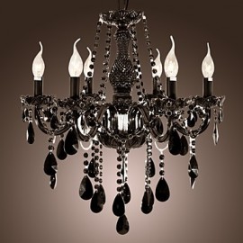 Lustre Cristal Noir Moderne 6 Lumières