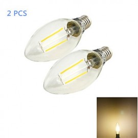 pièces nouvelle approbation E14 2xCOB 2 W 200LM blanc chaud Edison bougie ampoules LED Filament lustre lumière (220-240 V)