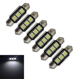 Guirlande lumineuse LED pour voiture, 6 pièces, 36mm, 1W, 3x5050SMD, 60-70LM, 6000-6500K, lumière blanche froide (DC 12V)