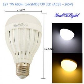 1 pièces E27 7W 14 * SMD5730 600LM blanc/lumière blanche chaude LED ampoules Globe de haute qualité à économie d'énergie (AC85 ~ 265V)