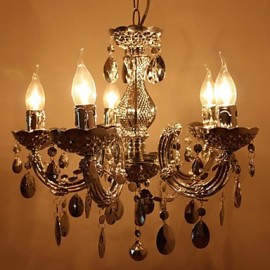 Lustre moderne de style cristal acrylique argenté avec 5 lumières