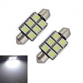 2 pièces Festoon 36mm 1.5W 6x5050SMD 100-150LM 6000-6500K lumière blanche froide LED lumière de voiture (DC 12V)