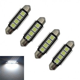 Guirlande lumineuse LED pour voiture, 4 pièces, 42mm, 1.5W, 4x5050SMD, 80-90LM, 6000-6500K, lumière blanche froide (DC 12V)