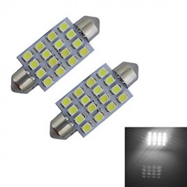 Festoon 41mm 1.5W 16x3528SMD 80-100LM 6000-6500K, lumière blanche froide, lampe de lecture LED pour voiture (DC 12V), 2 pièces