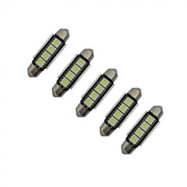 Guirlande lumineuse LED pour voiture, 5 pièces, 42mm, 1.5W, 4x5050SMD, 80-90LM, 6000-6500K, lumière blanche froide (DC 12V)