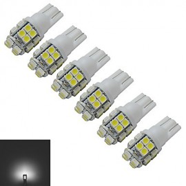 6 pièces T10 1.2W 20X3528SMD 85LM 6000-6500K lumière latérale inversée blanc froid lumières de voiture LED (DC 12V)