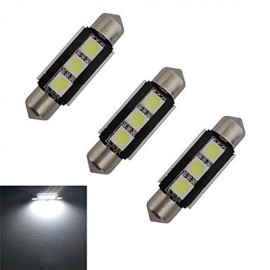 Guirlande lumineuse LED pour voiture, 3 pièces, 39mm, 1W, 3x5050SMD, 60-70LM, 6000-6500K, lumière blanche froide (DC 12V)