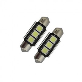 2 pièces Festoon 36mm 1W 3x5050SMD 60-70LM 6000-6500K lumière blanche froide LED lumière de voiture (DC 12V)