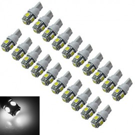 20 pièces T10 1W 5X5050SMD 70-90LM 6000-6500K lumière de voiture LED blanc froid (DC 12V)