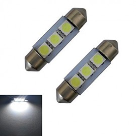 2 pièces Festoon 36mm 1W 3x5050SMD 60LM 6000-6500K lumière de lecture blanc froid LED lumière de voiture (DC 12V)