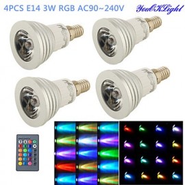 4PCS E14 3W RGB 1-LED Lampe décorative 16 couleurs avec télécommande - Argent + Blanc (AC 90 ~ 240 V)