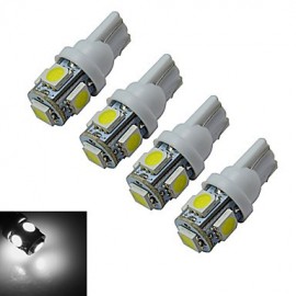 4 pièces T10 1W 5X5050SMD 70-90LM 6000-6500K lumière de voiture LED blanc froid (DC 12V)