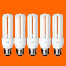 5 ampoules CFL E26/E27 T3 3U 11W 580LM 6500K, lumière blanche froide (AC220V)